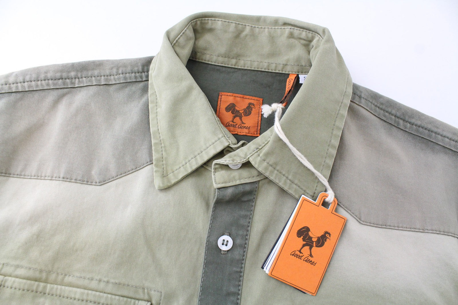 GOOD GENES Men's Shirt S Green Stretch Cotton Washed Overshirt