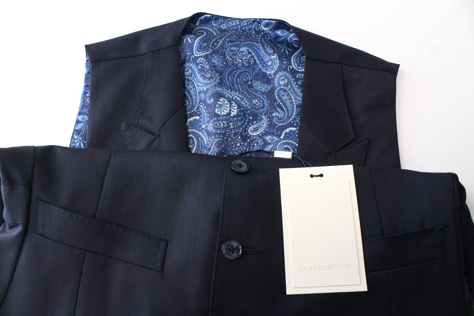 SUITSUPPLY Lazio La Spalla Men's Suit UK34R Blue Navy Slim Wool 3 Piece