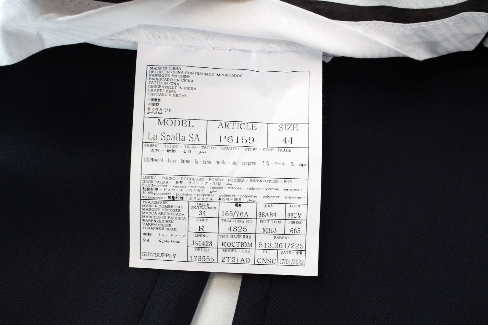 SUITSUPPLY Lazio La Spalla Men's Suit UK34R Blue Navy Slim Wool 3 Piece