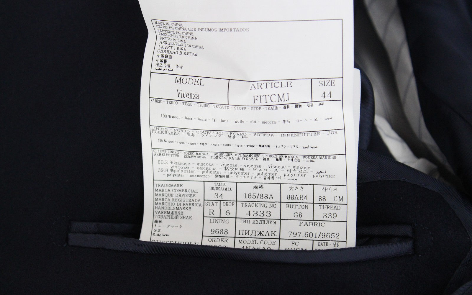 SUITSUPPLY Vicenza Men's Coat UK34R Blue Wool Single-Breasted Lined