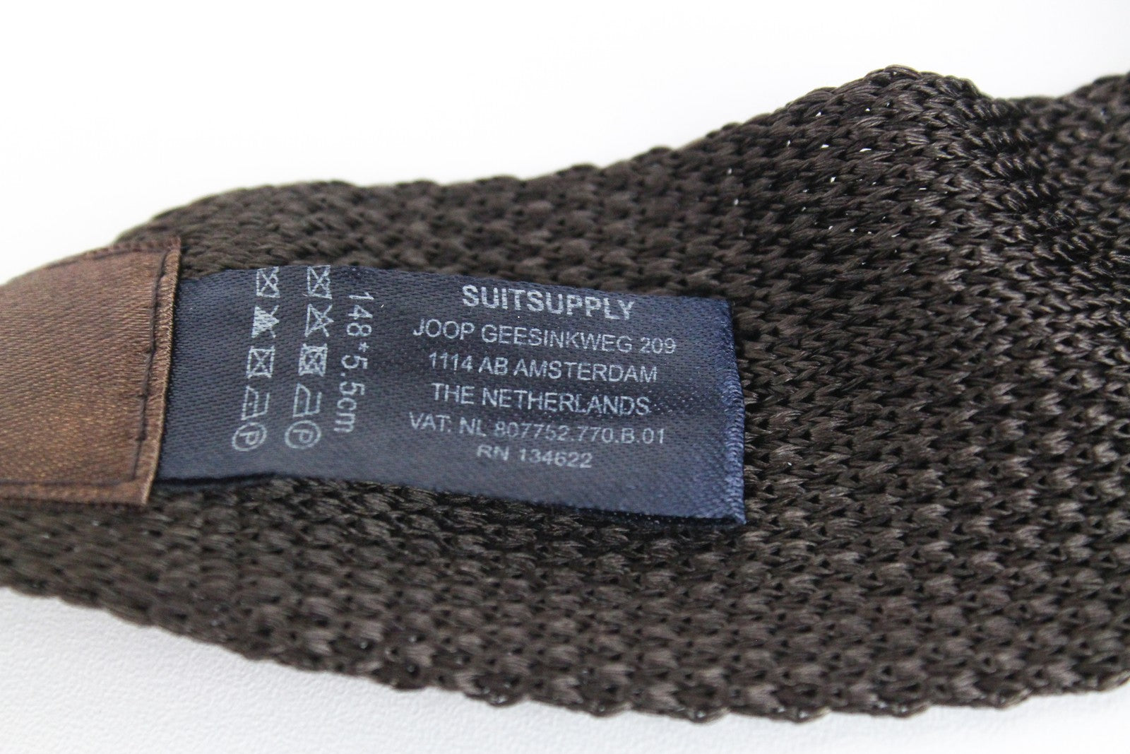 SUITSUPPLY Men's Tie 148x5.5cm Brown Silk Knitted Squared-End Formal