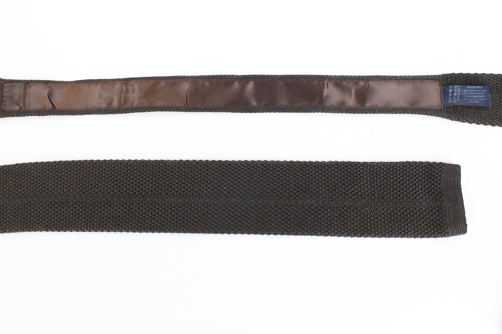 SUITSUPPLY Men's Tie 148x5.5cm Brown Silk Knitted Squared-End Formal