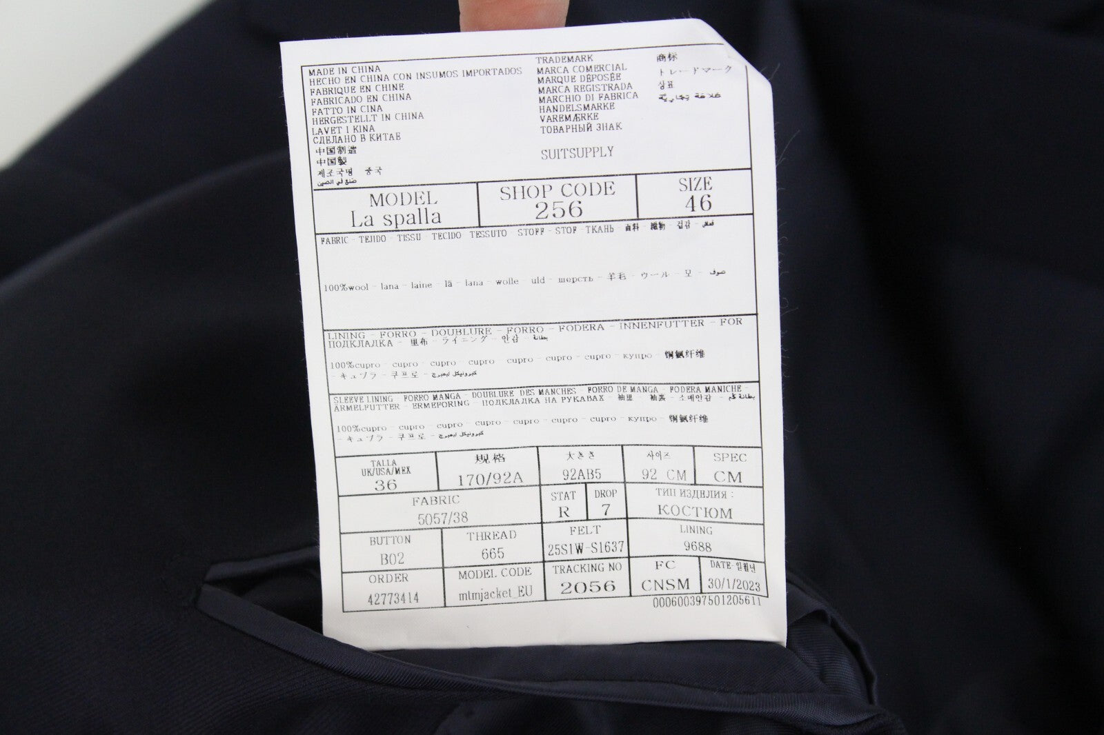 SUITSUPPLY La Spalla Men's Suit UK36R Blue Wool 2-Piece Classic Cut