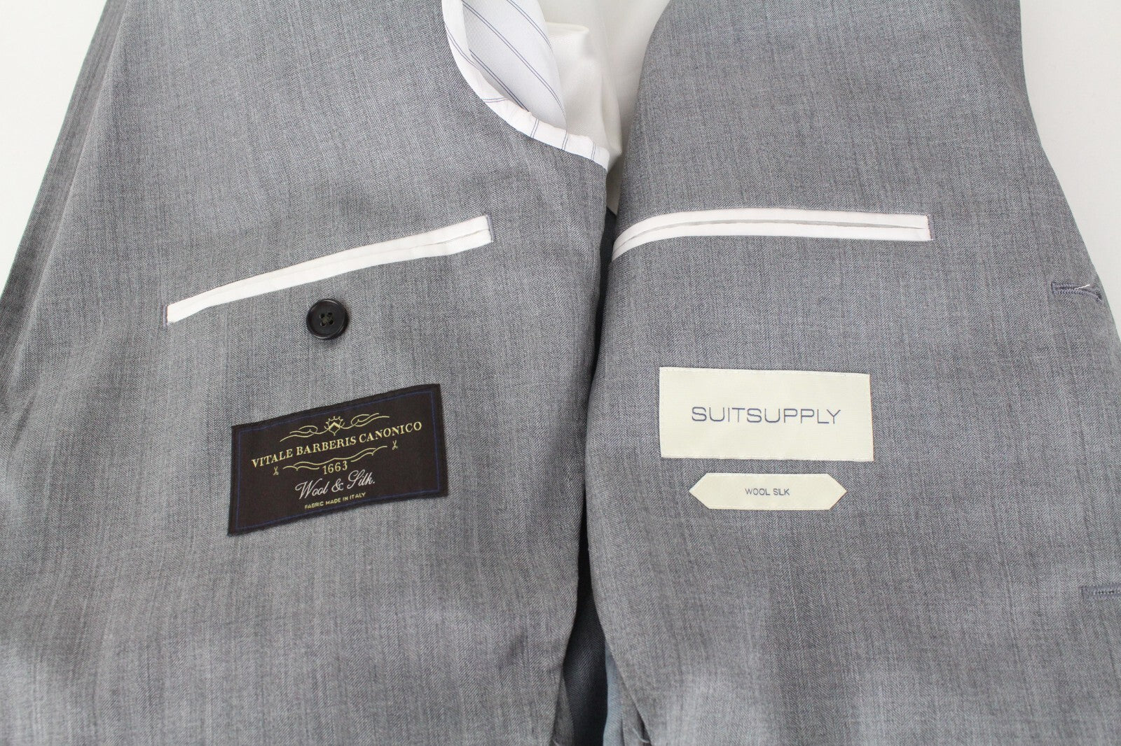 SUITSUPPLY Havana Patch Men's Suit UK34R Grey Wool Silk Slim 2-Piece