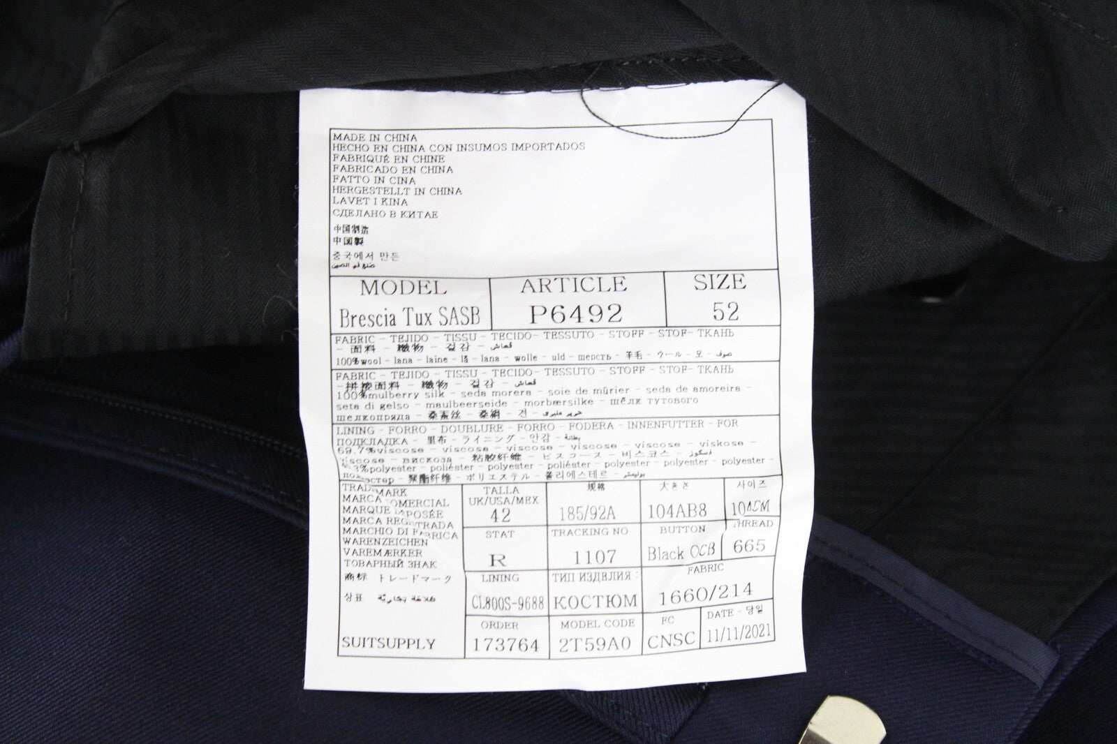 SUITSUPPLY Lazio Tuxedo Men's Suit UK42L Blue Wool Slim 3-Piece S130