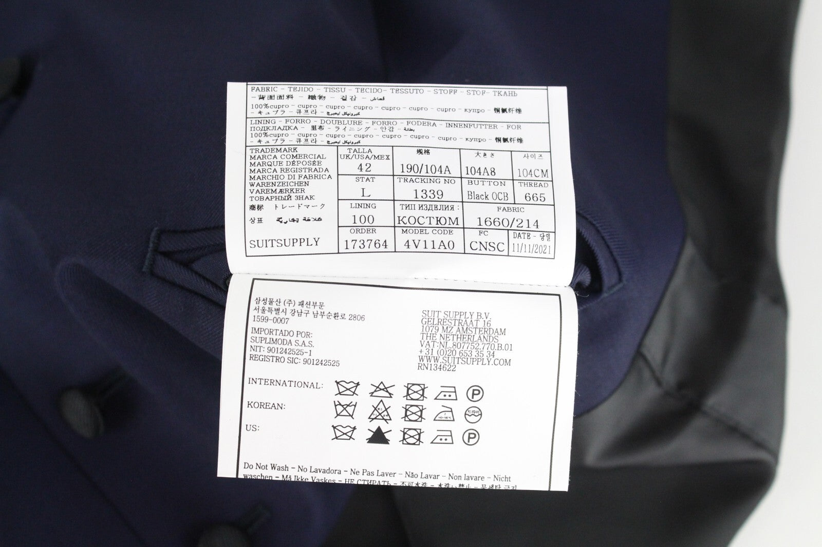 SUITSUPPLY Lazio Tuxedo Men's Suit UK42L Blue Wool Slim 3-Piece S130