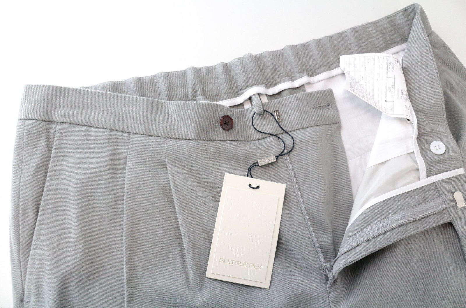 SUITSUPPLY Brescia Men's Trousers UK34R Grey Pleated Cotton Stretch