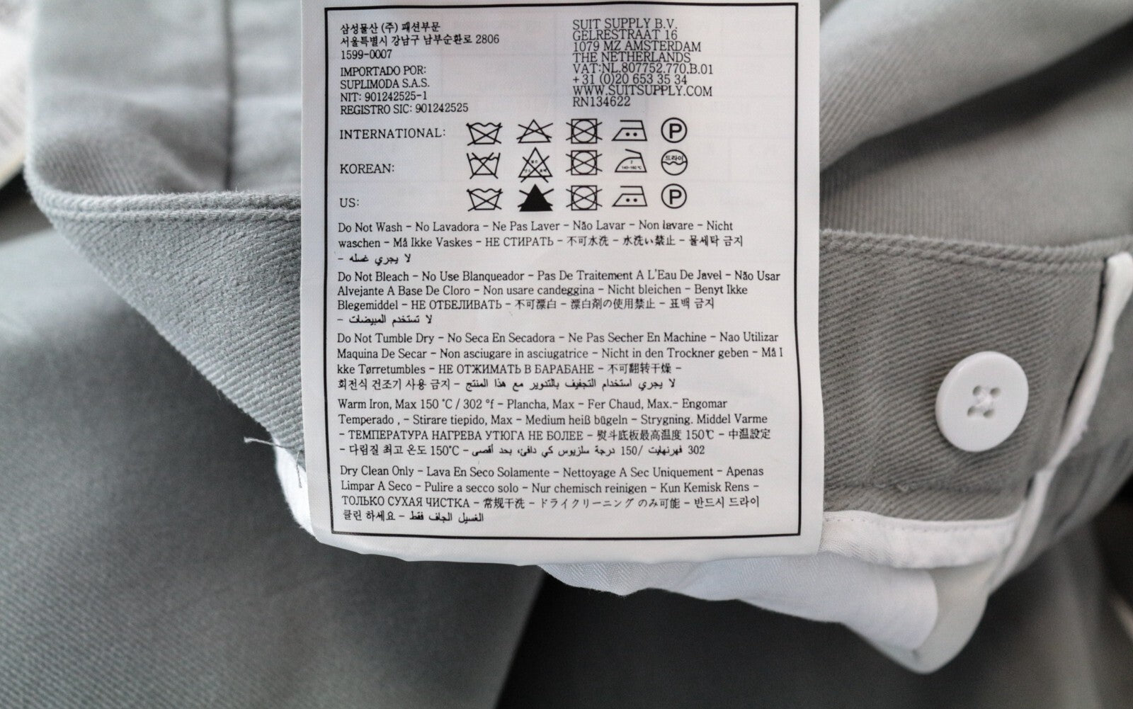 SUITSUPPLY Brescia Men's Trousers UK34R Grey Pleated Cotton Stretch