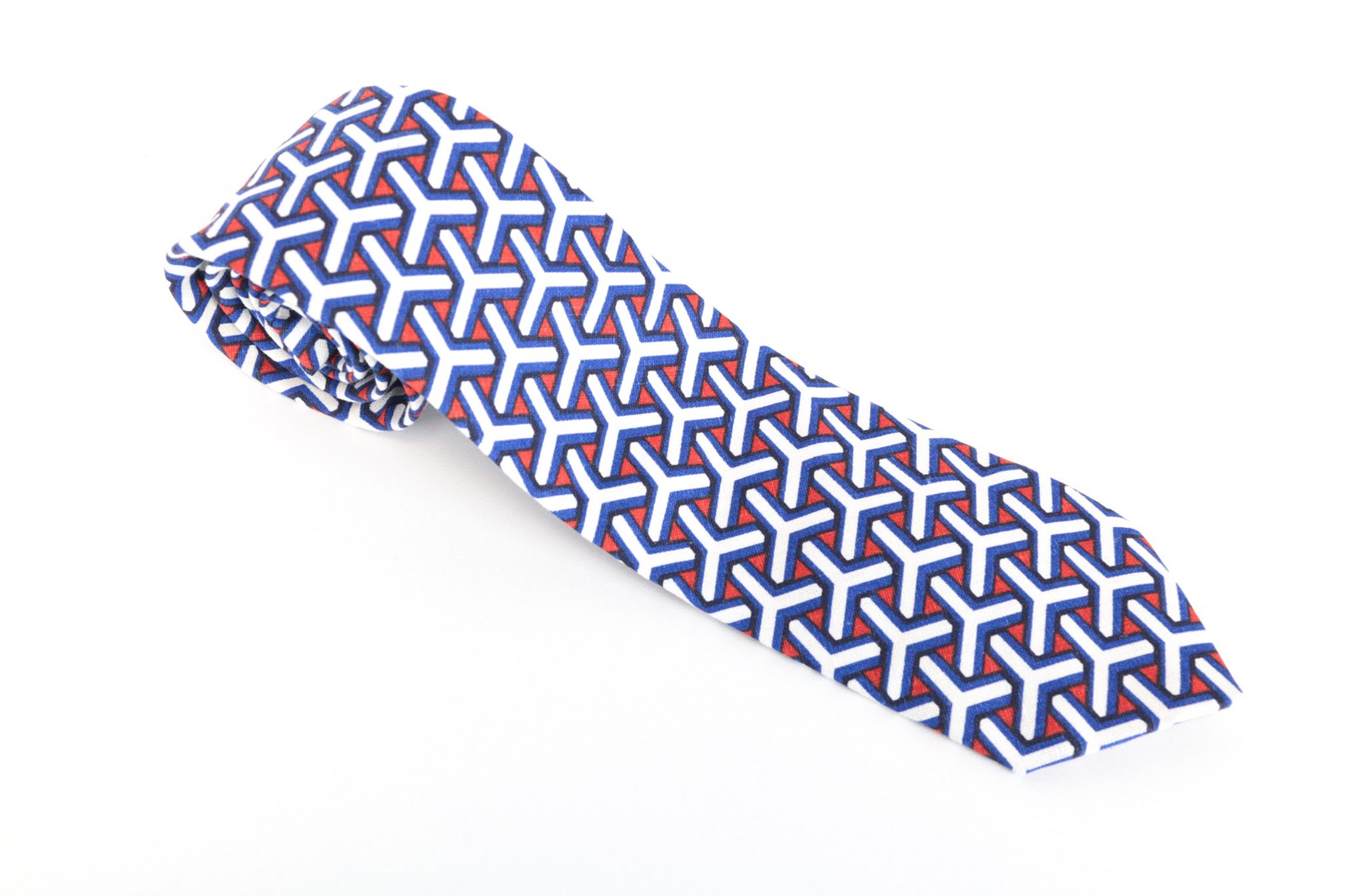 SUITSUPPLY Men's Tie 148x8cm Blue/Red Patterned Linen Pointed-End