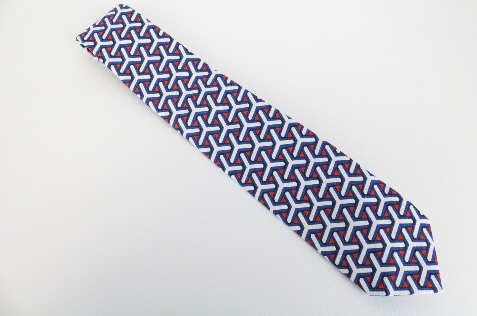 SUITSUPPLY Men's Tie 148x8cm Blue/Red Patterned Linen Pointed-End