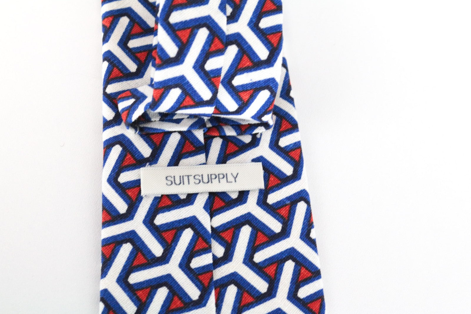 SUITSUPPLY Men's Tie 148x8cm Blue/Red Patterned Linen Pointed-End