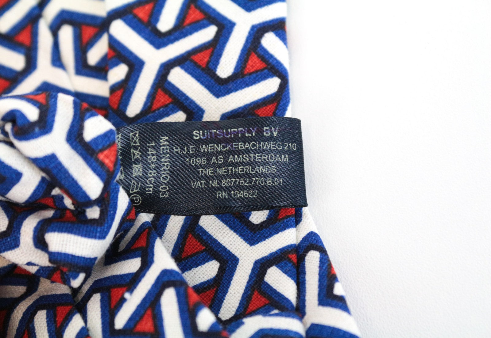 SUITSUPPLY Men's Tie 148x8cm Blue/Red Patterned Linen Pointed-End