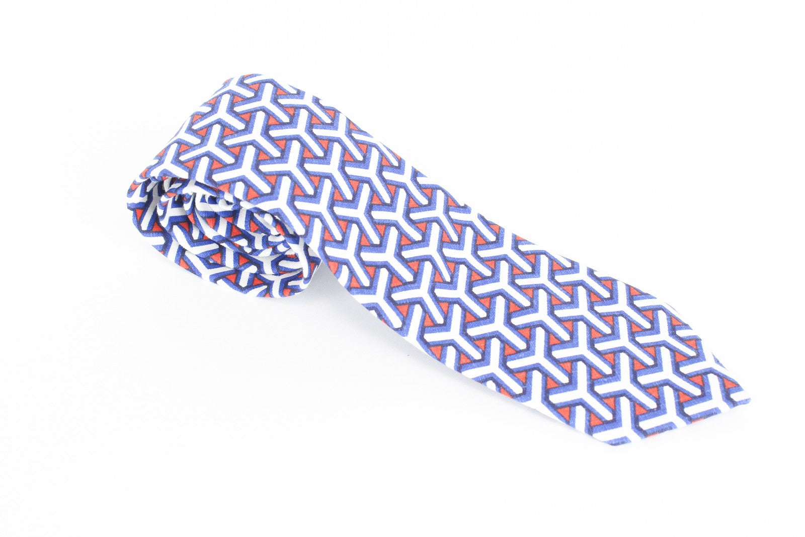 SUITSUPPLY Men's Tie 148x8cm Blue/Red Linen Patterned Formal Style
