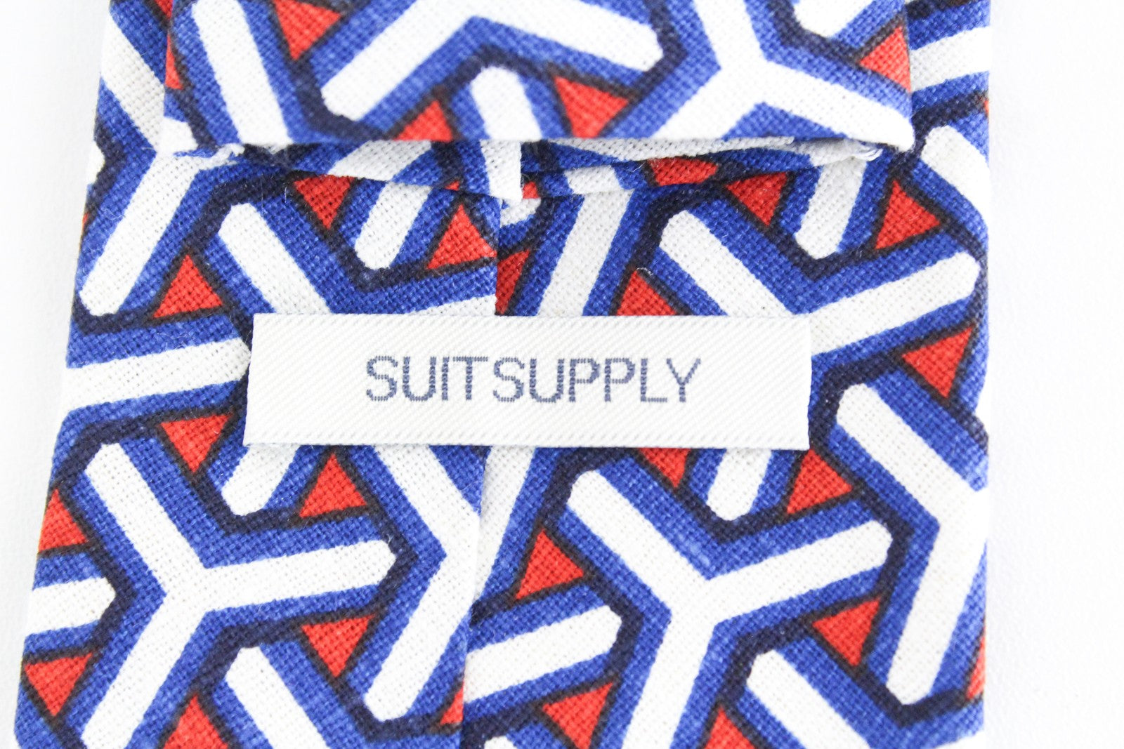 SUITSUPPLY Men's Tie 148x8cm Blue/Red Linen Patterned Formal Style