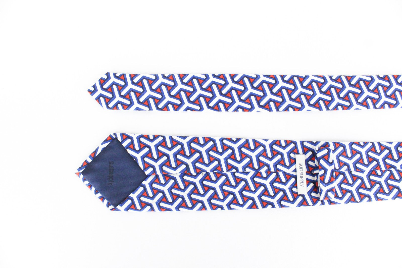 SUITSUPPLY Men's Tie 148x8cm Blue/Red Linen Patterned Formal Style