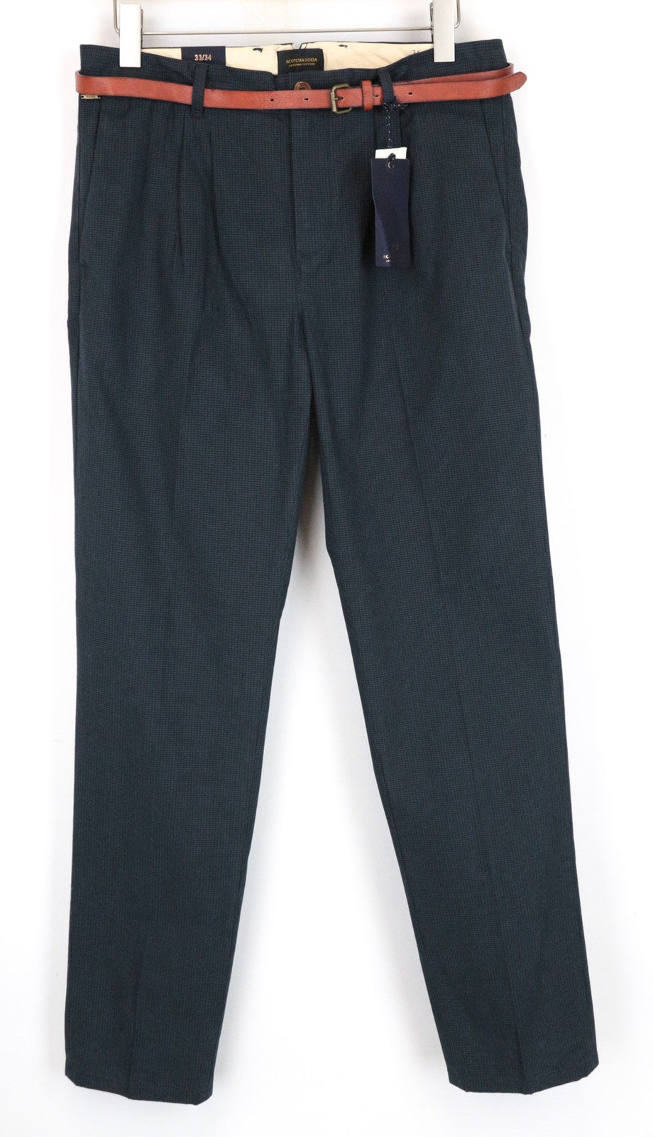 SCOTCH & SODA Stuart Men's W33/L34 Blue Slim Cotton Trousers Pleated
