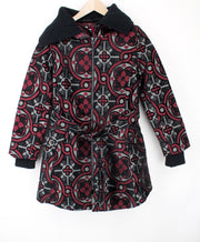 DESIGUAL Sagitario Women's Coat ~38 Hooded Red/Grey Zip Patterned