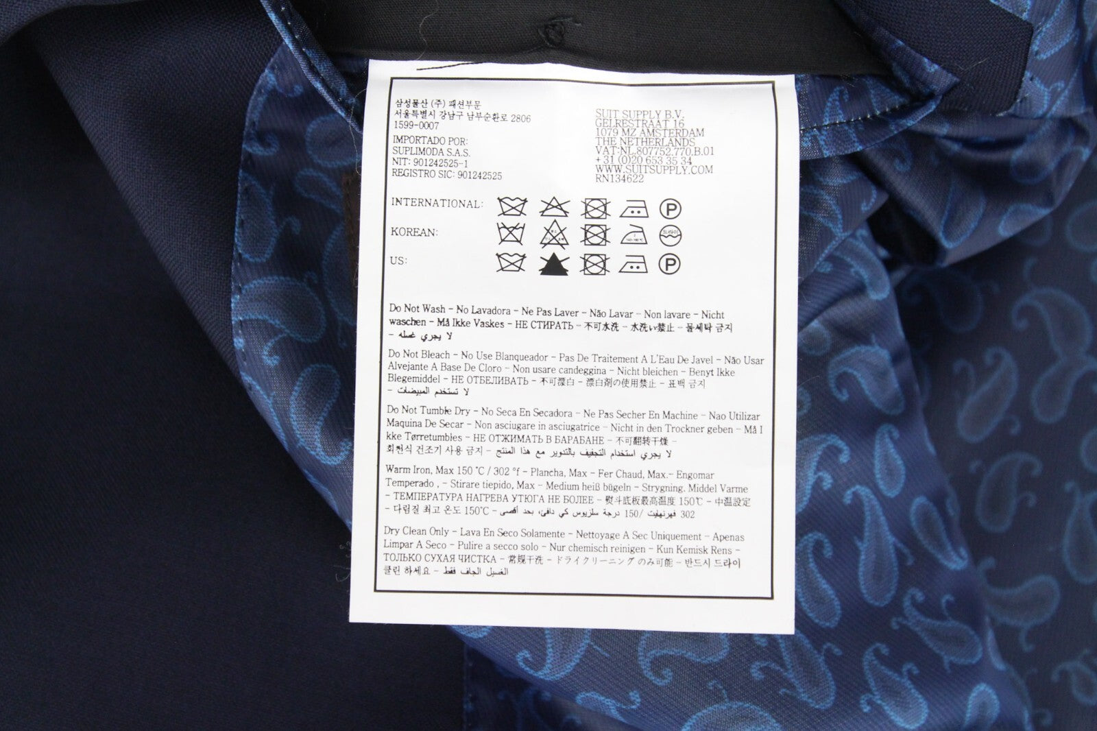 SUITSUPPLY La Spalla Men's Suit UK52S Blue Wool 2-Piece Slim Formal Classic Cut