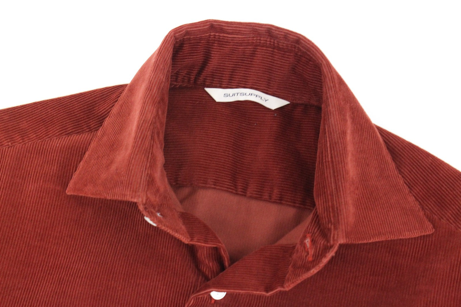 SUITSUPPLY Men's Shirt ~2XS Red Cotton Corduroy Slim Fit Velvet Button-Up Top