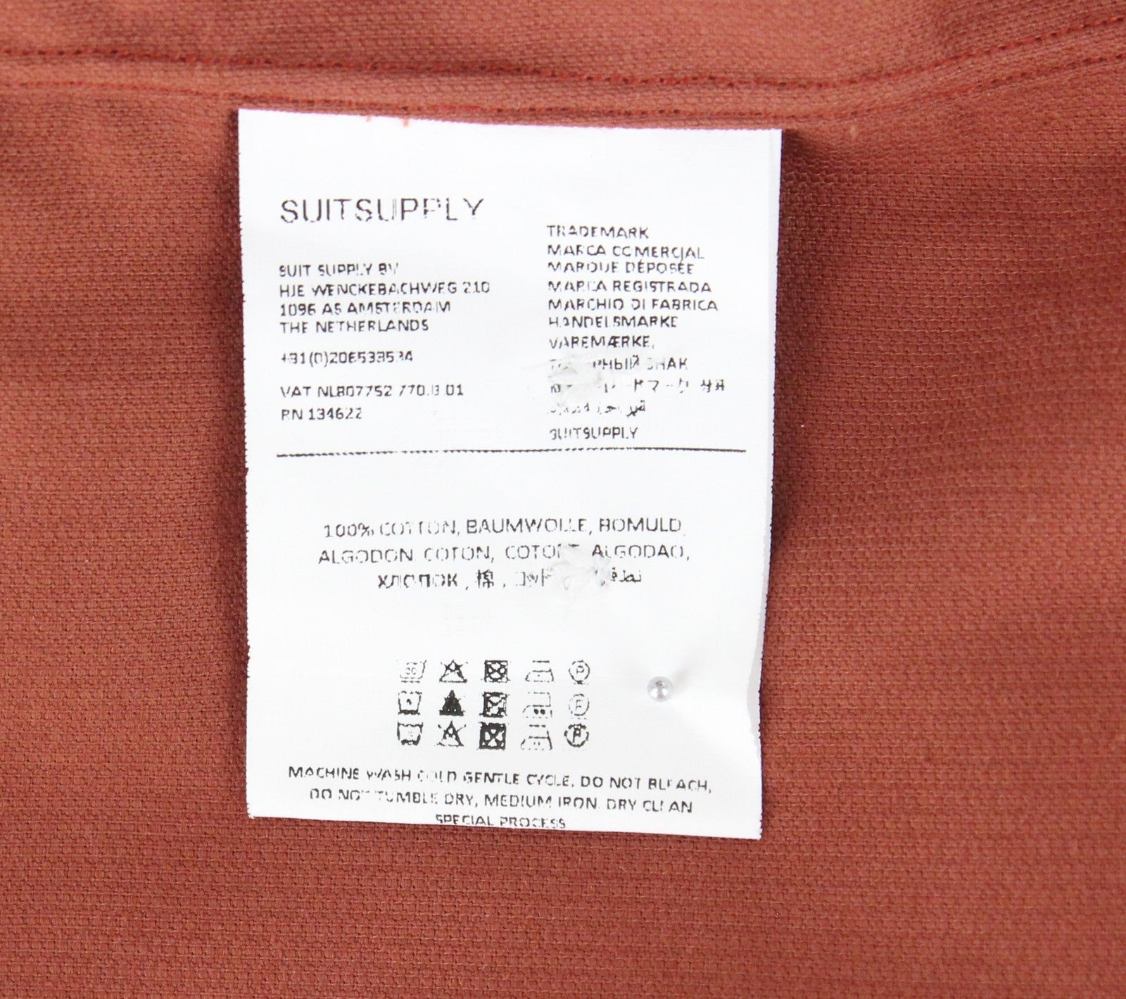 SUITSUPPLY Men's Shirt ~2XS Red Cotton Corduroy Slim Fit Velvet Button-Up Top