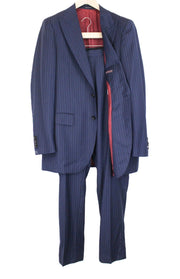 SUITSUPPLY La Spalla Men's Suit UK46L Blue Striped Wool 2-Piece Melange Outfit