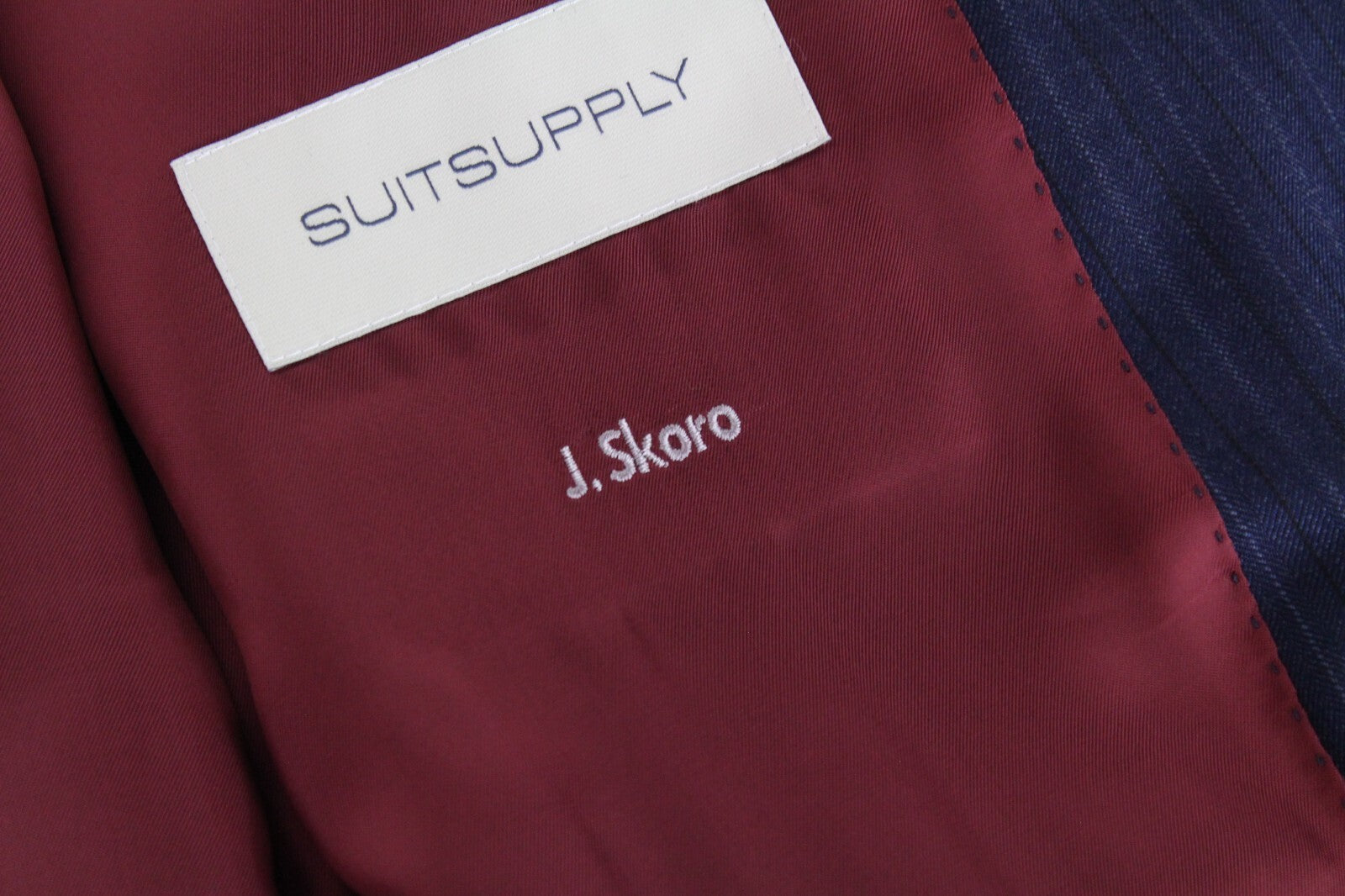 SUITSUPPLY La Spalla Men's Suit UK46L Blue Striped Wool 2-Piece Melange Outfit