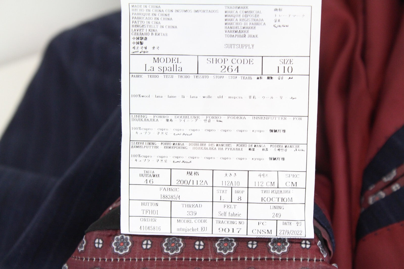 SUITSUPPLY La Spalla Men's Suit UK46L Blue Striped Wool 2-Piece Melange Outfit