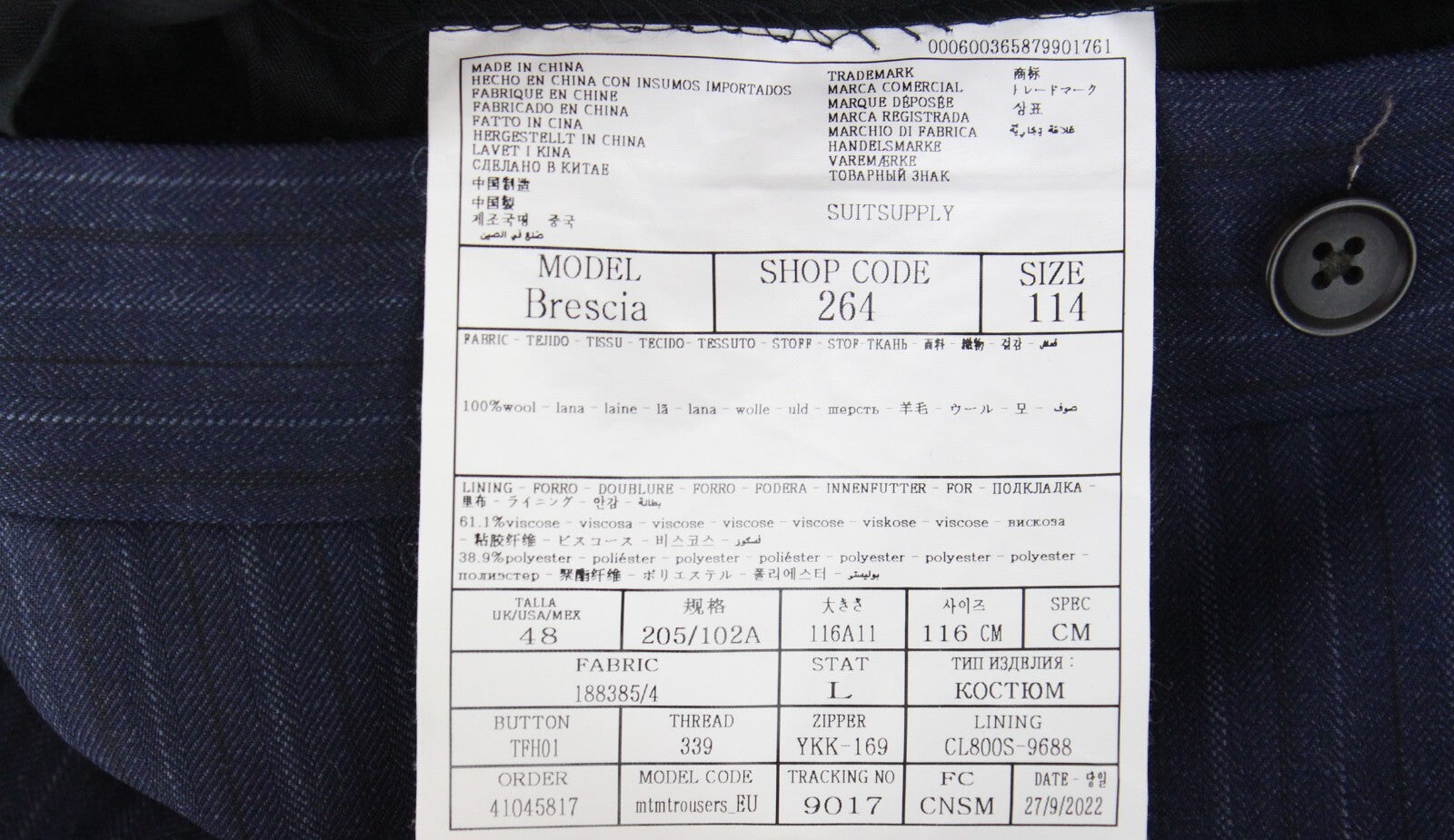 SUITSUPPLY La Spalla Men's Suit UK46L Blue Striped Wool 2-Piece Melange Outfit