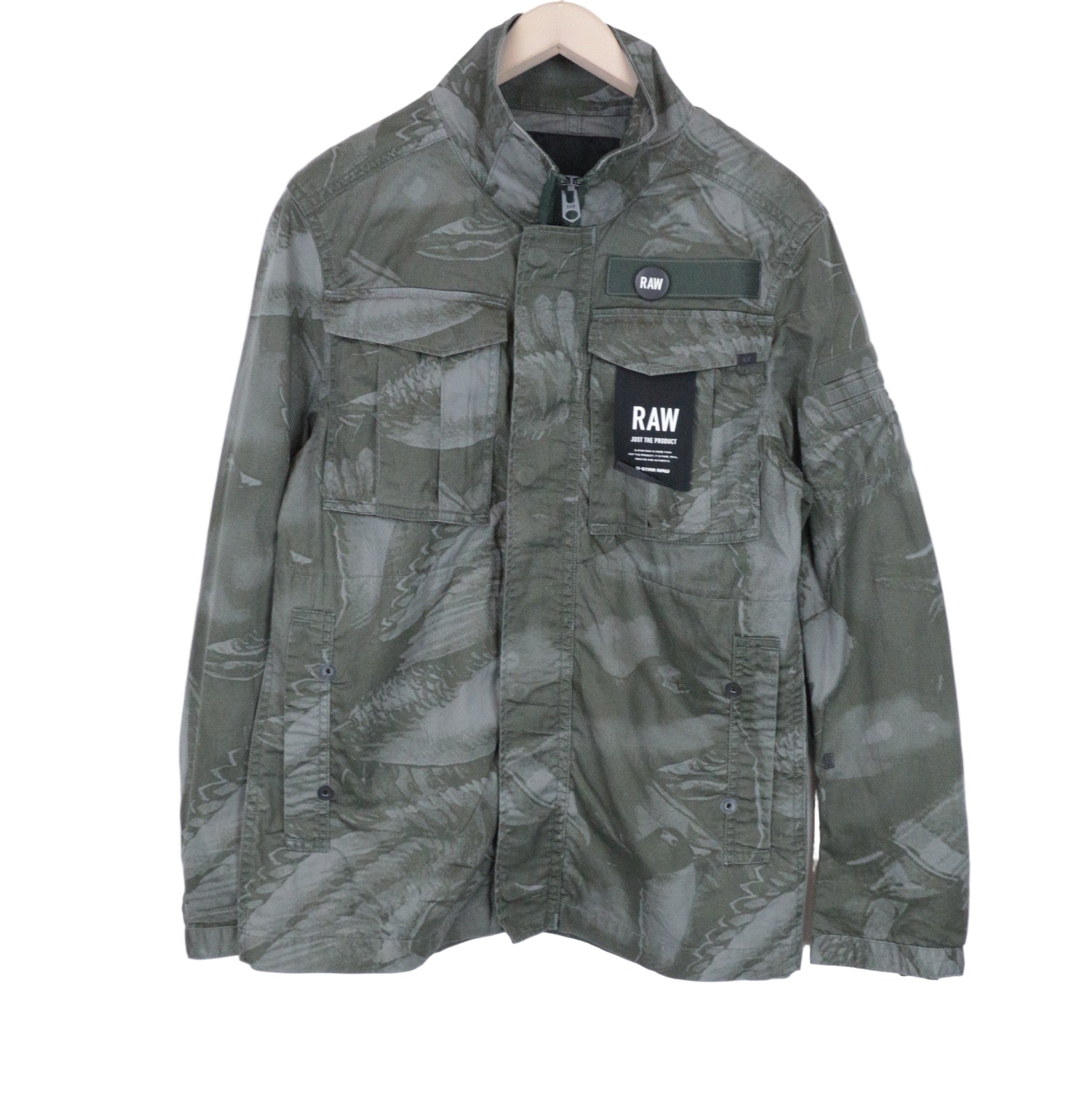 G-STAR Men's Jacket S Zip Duck Hunt Twill Melange Overshirt Green Patterned