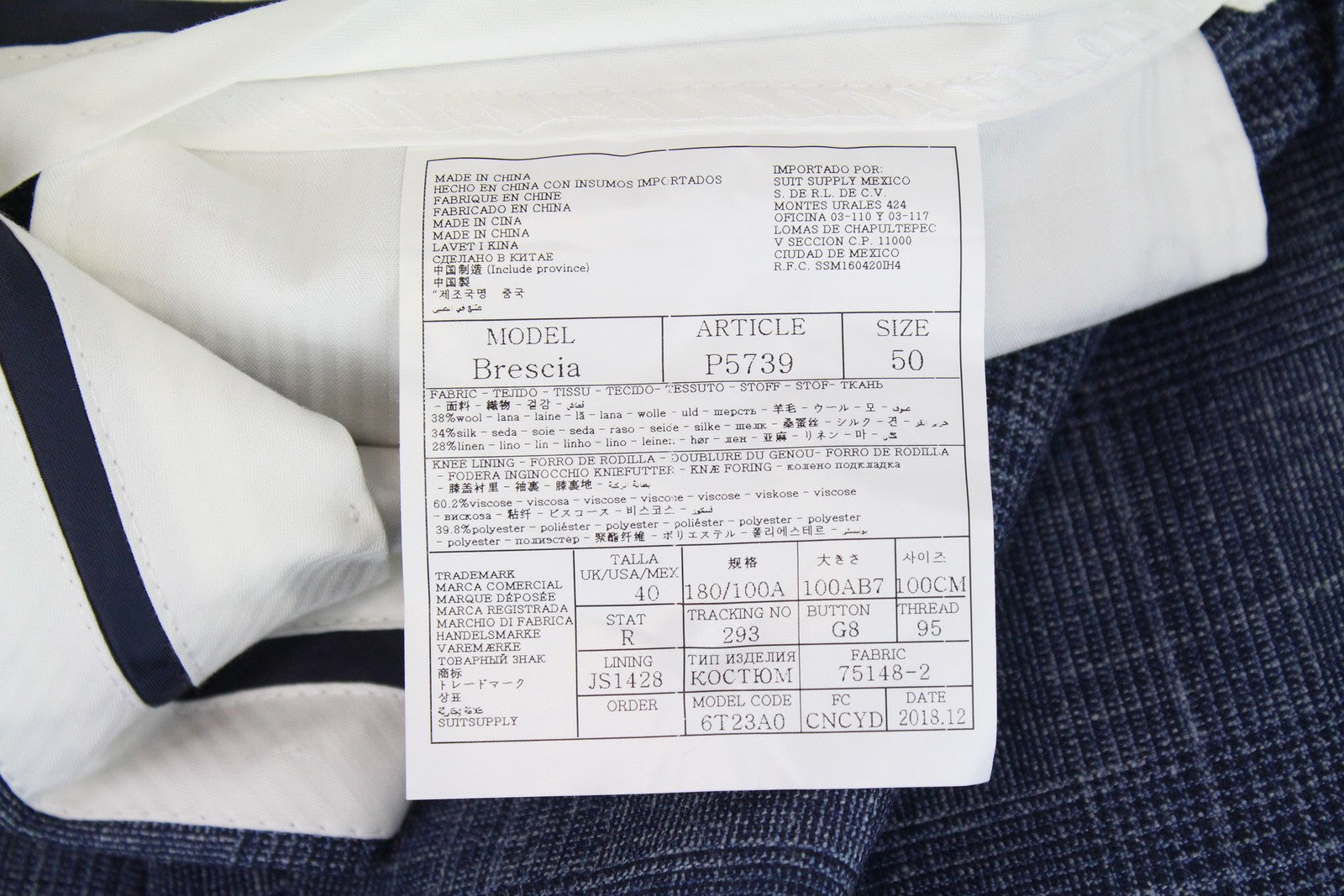 SUITSUPPLY Lazio Men's Suit UK36R Blue Glen Check Wool Silk Linen 2-Piece Look