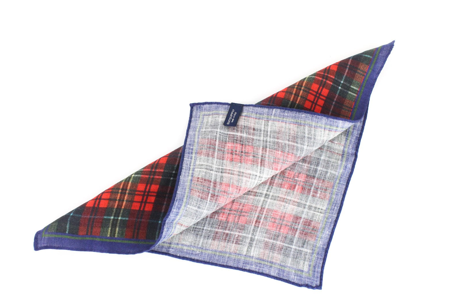 SUITSUPPLY Men's Pocket Square Red Checked Melange Linen 32x32 Formal Accessory