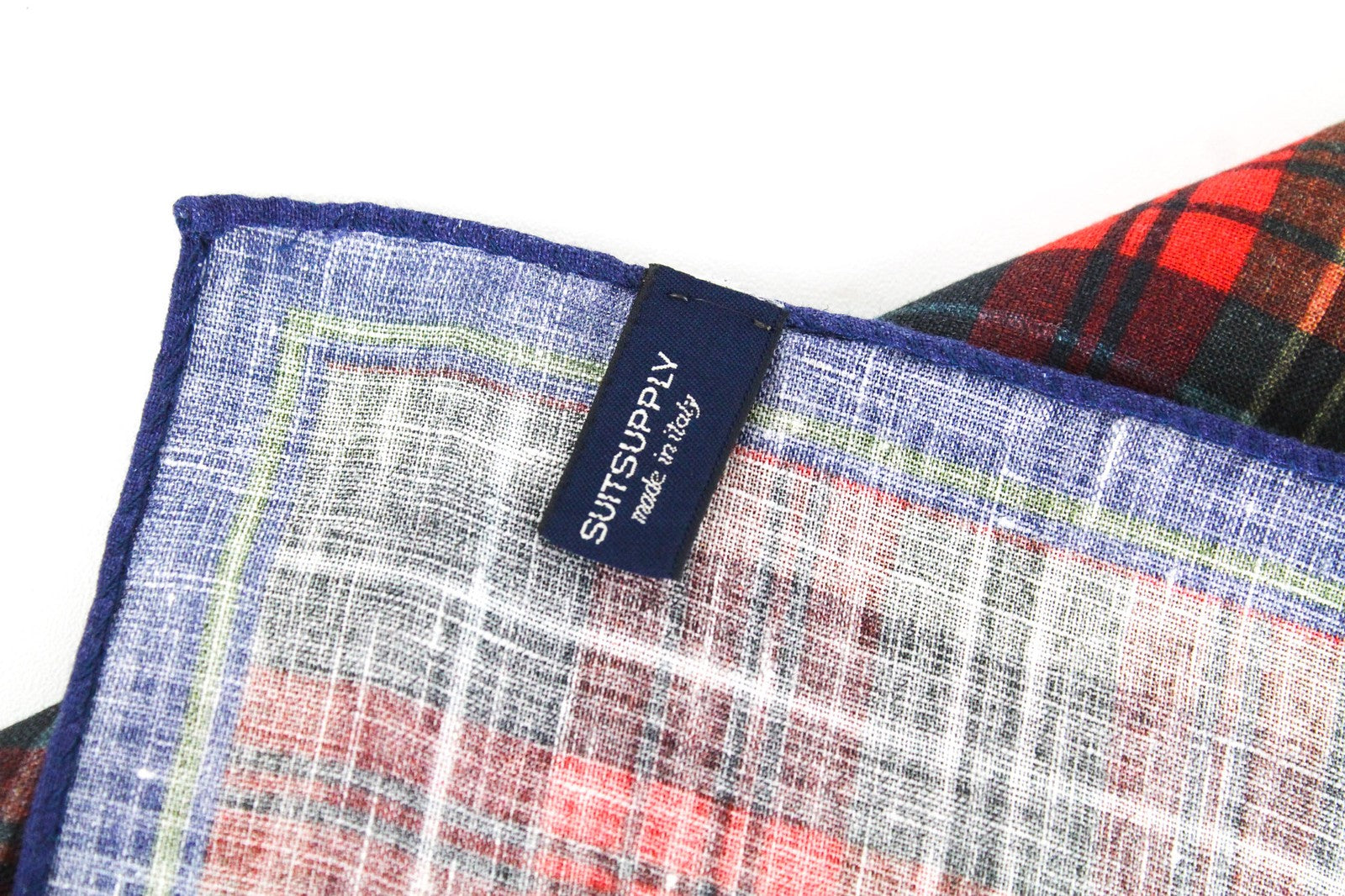 SUITSUPPLY Men's Pocket Square Red Checked Melange Linen 32x32 Formal Accessory