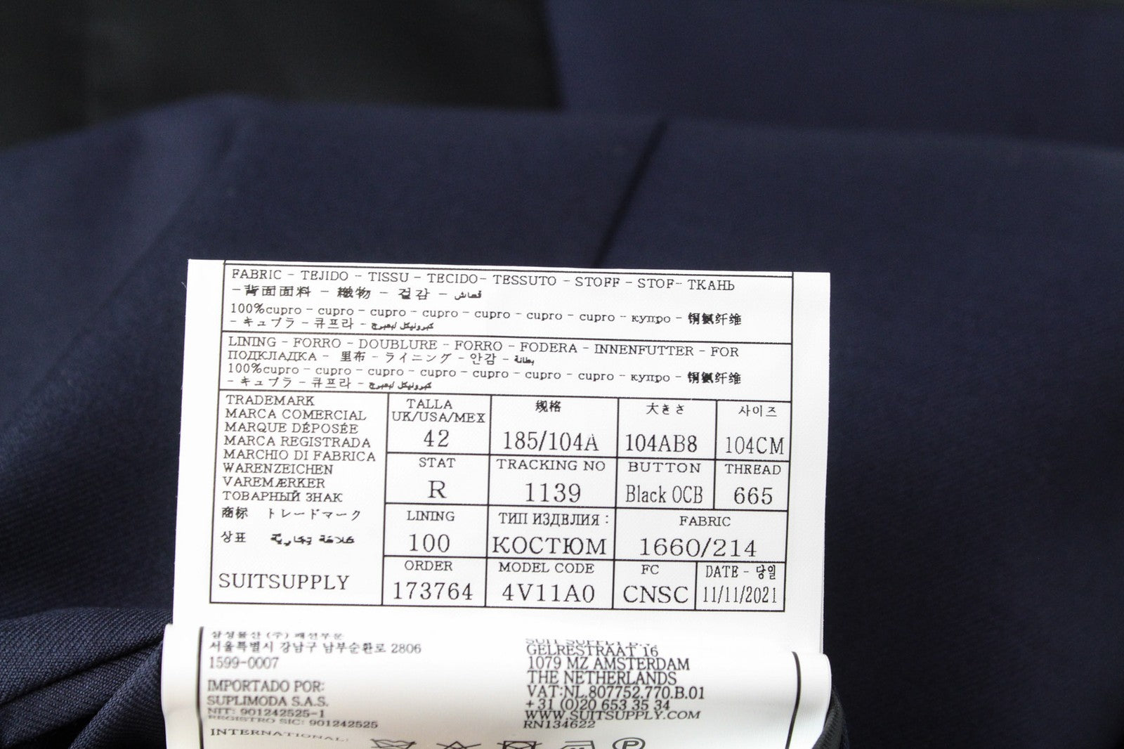 SUITSUPPLY Lazio Men's Suit UK42R Blue S130 Wool Slim Tux 3-Piece Formal Style