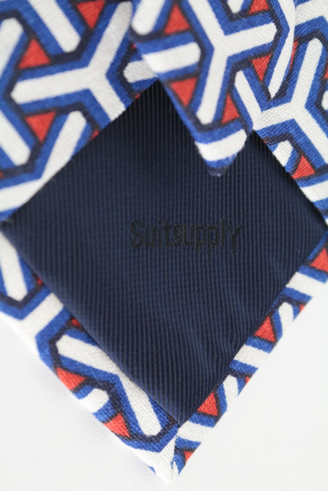SUITSUPPLY Men's Tie Blue Melange Graphic Linen 148 x 8 cm Pointed-End Formal