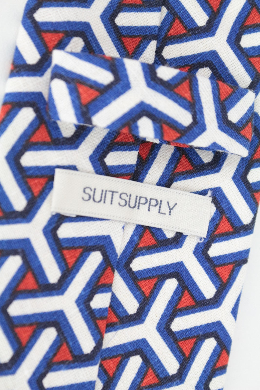 SUITSUPPLY Men's Tie Blue Melange Graphic Linen 148 x 8 cm Pointed-End Formal