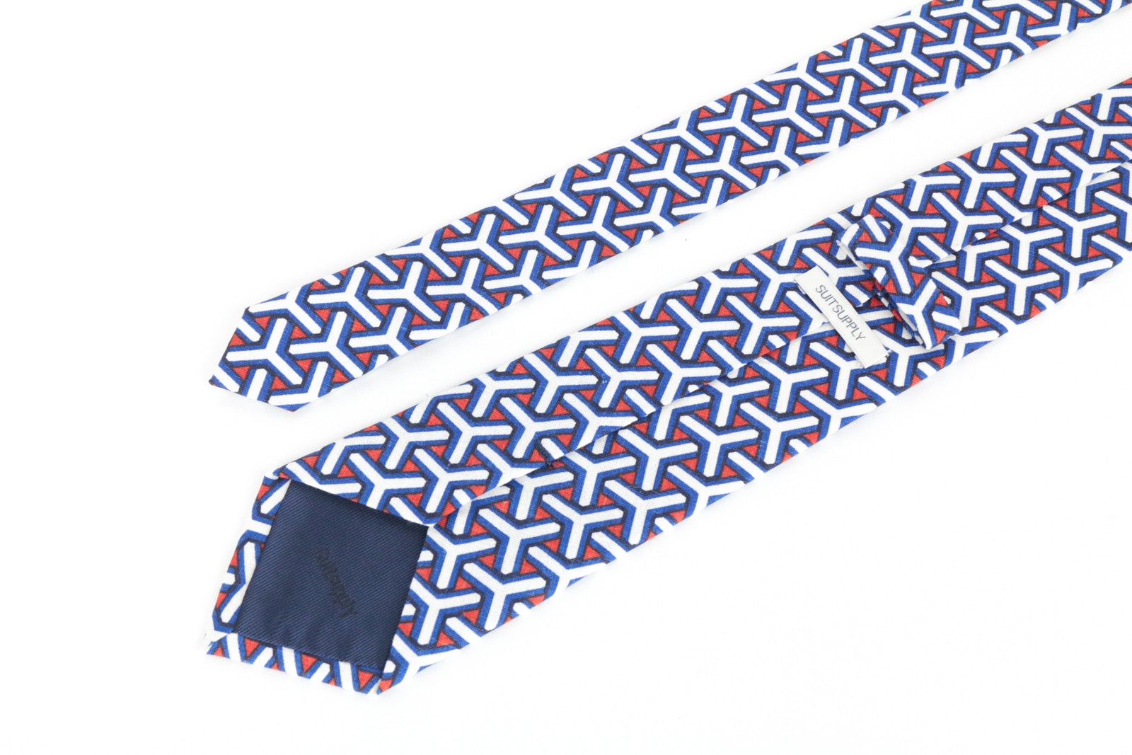 SUITSUPPLY Men's Tie Blue Melange Graphic Linen 148 x 8 cm Pointed-End Formal