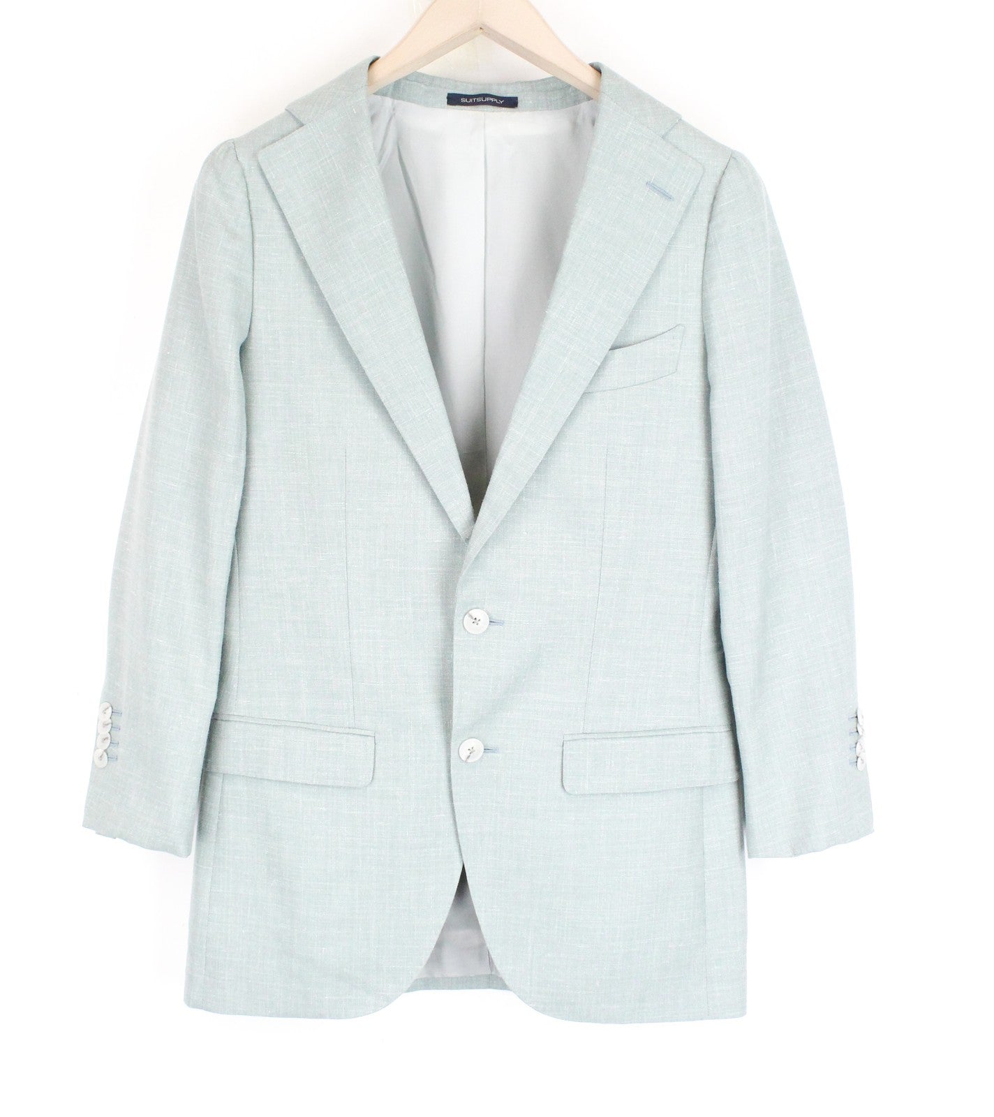 SUITSUPPLY La Spalla vyriškas švarkas UK32R žalias vilnonis šilkinis lininis plonas melanžo kirpimas 