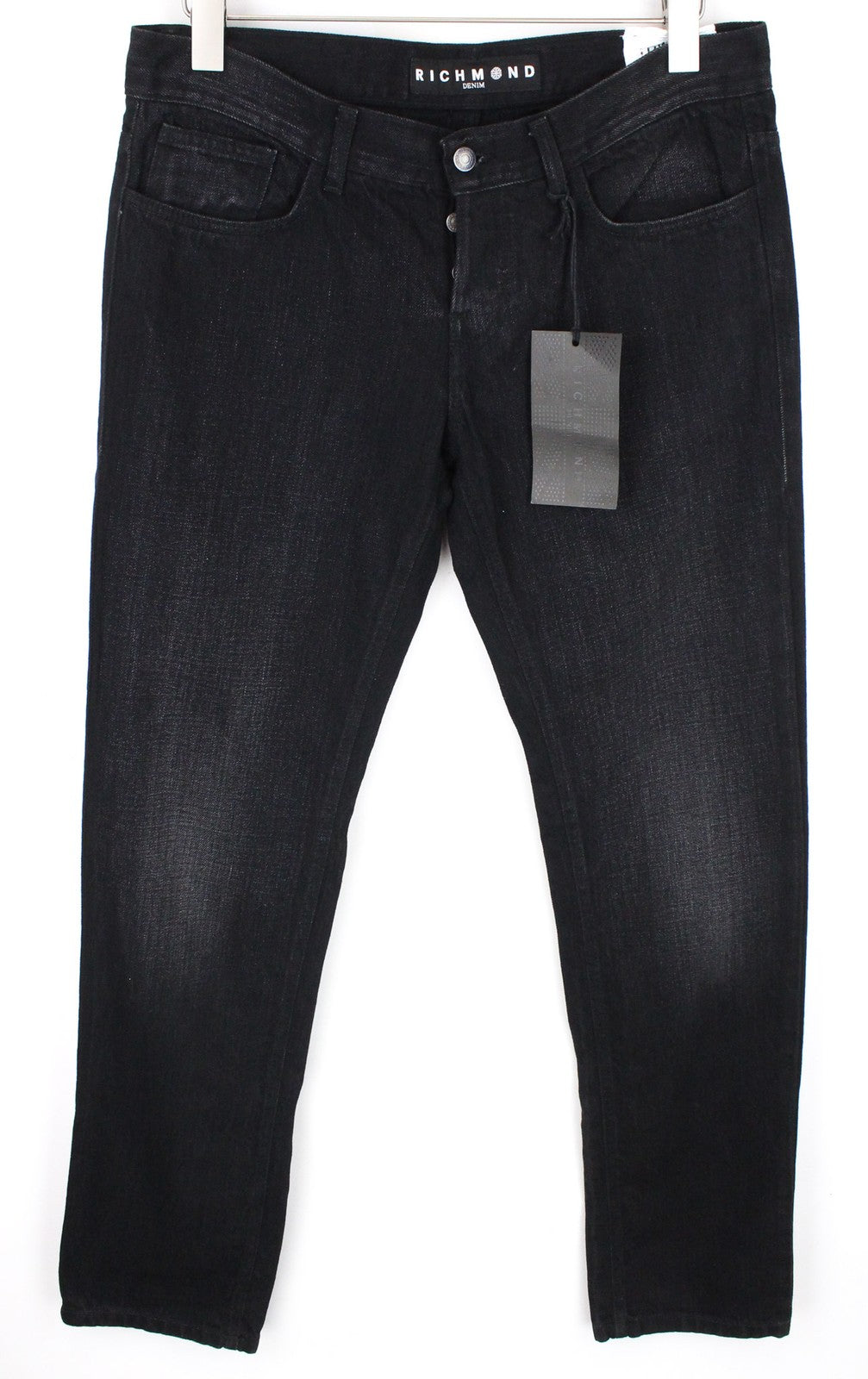 RICHMOND Men's Jeans IT32 Black Buttoned Skinny Fit Classic Low-Rise Style