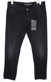 RICHMOND Men's Jeans IT32 Black Buttoned Skinny Fit Classic Low-Rise Style