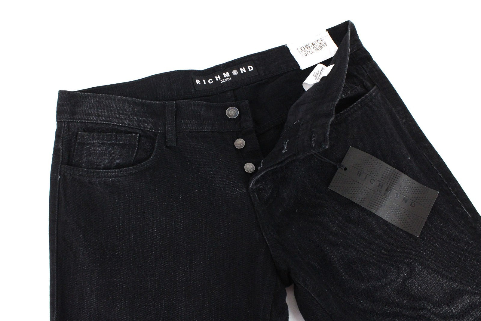 RICHMOND Men's Jeans IT32 Black Buttoned Skinny Fit Classic Low-Rise Style