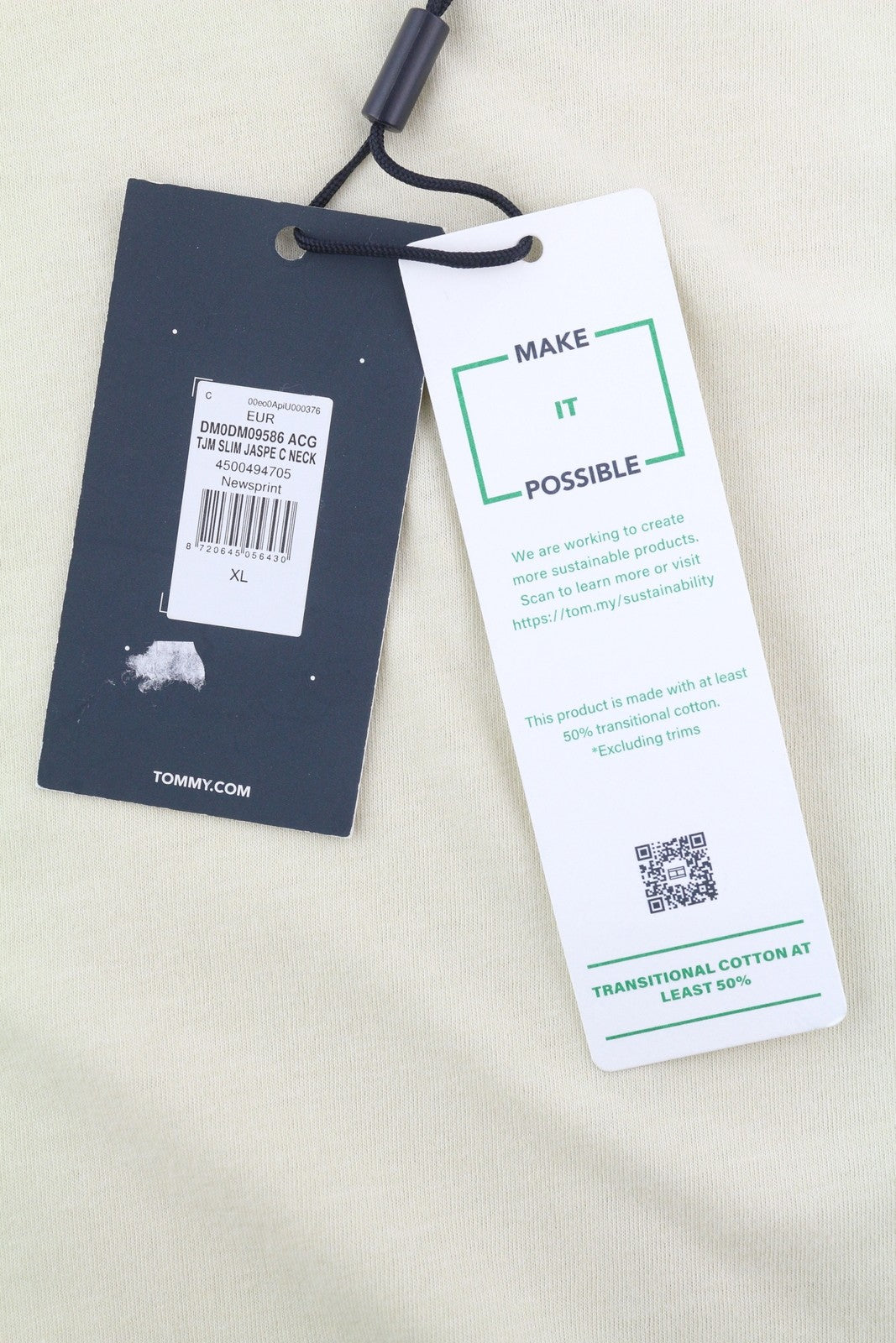 TOMMY HILFIGER TJM Slim Jaspe C Neck Men T-Shirt XL Off White Short Sleeve Logo