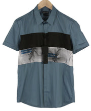 ANTONY MORATO Avio Men Shirt L Blue Slim Fit Short Sleeve Button-Up Patterned