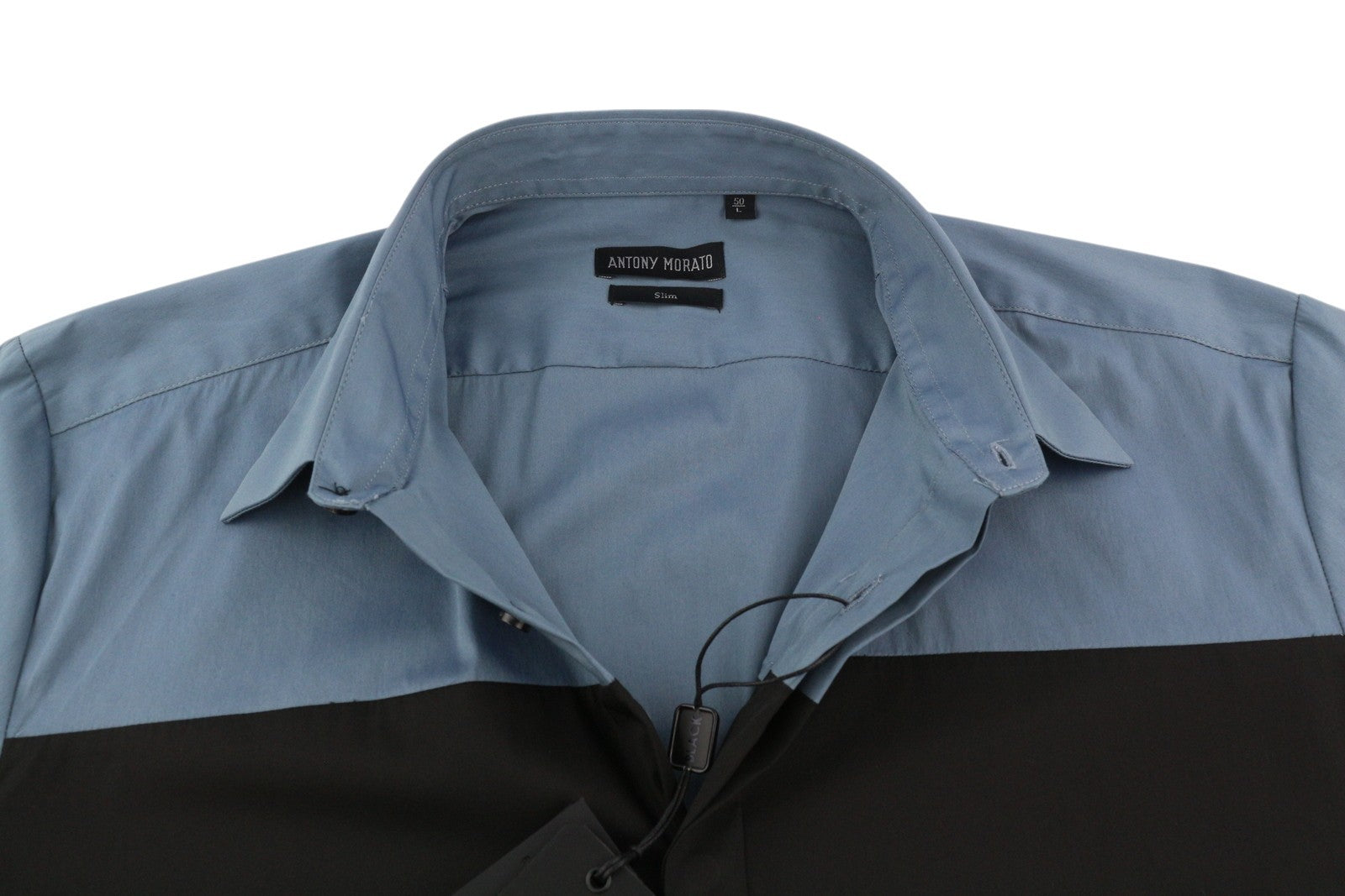 ANTONY MORATO Avio Men Shirt L Blue Slim Fit Short Sleeve Button-Up Patterned