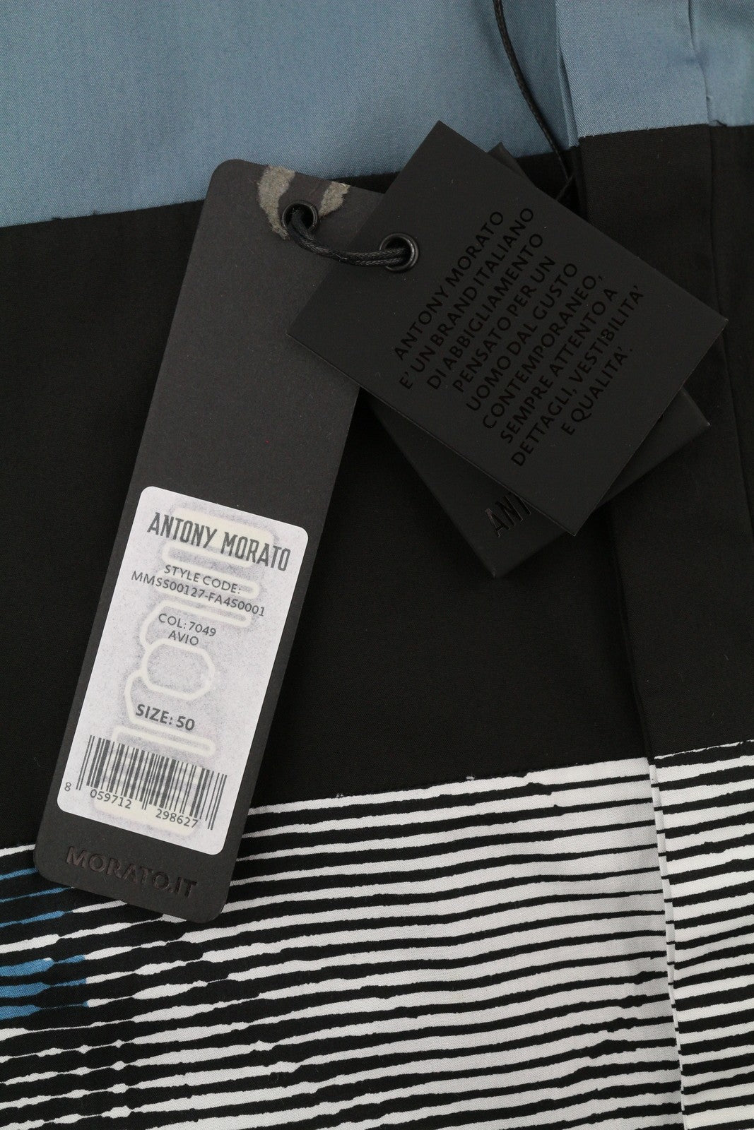 ANTONY MORATO Avio Men Shirt L Blue Slim Fit Short Sleeve Button-Up Patterned