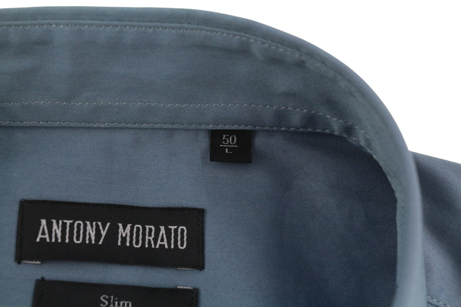 ANTONY MORATO Avio Men Shirt L Blue Slim Fit Short Sleeve Button-Up Patterned