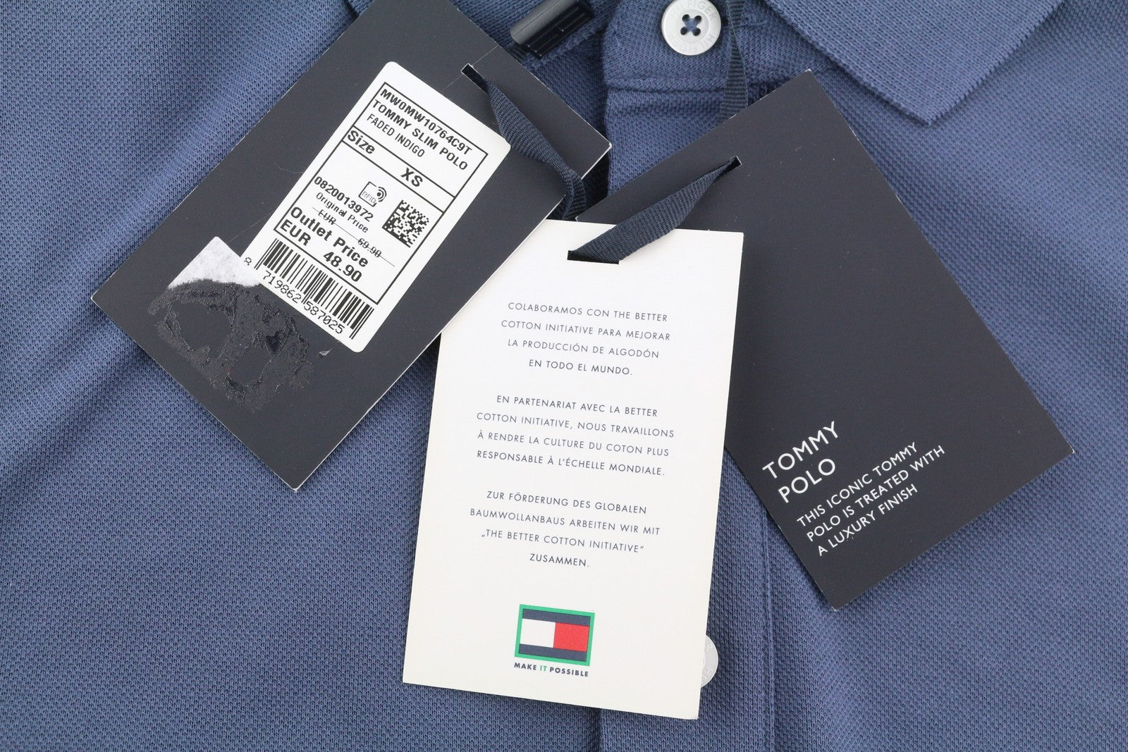 TOMMY HILFIGER Slim Polo Men T-Shirt XS Faded Blue Short Sleeve Cotton RRP€69