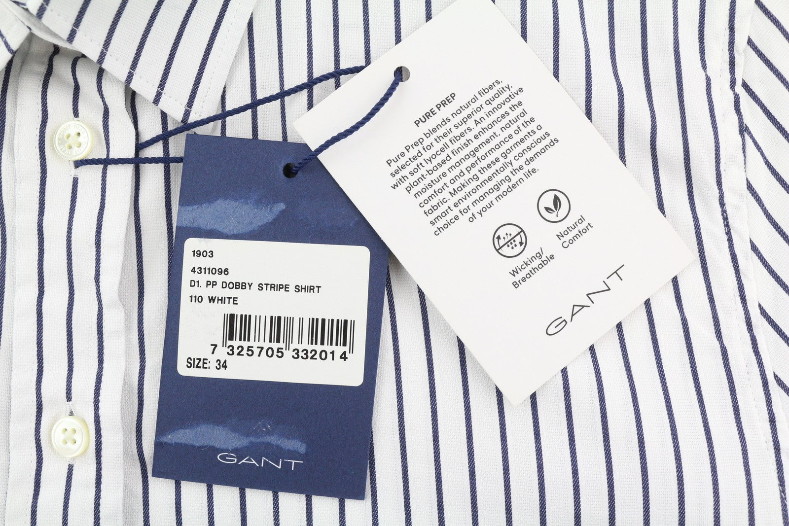 GANT PP Dobby Stripe moteriški marškinėliai EU34 platėjančia kaklo iškirpte, sagomis užsegami klasikiniai ilgomis rankovėmis 