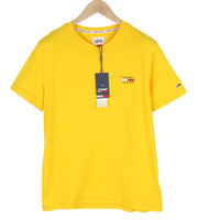 TOMMY HILFIGER TJM Chest Logo Pollen Men T-Shirt L Yellow Short Sleeve Crew Neck