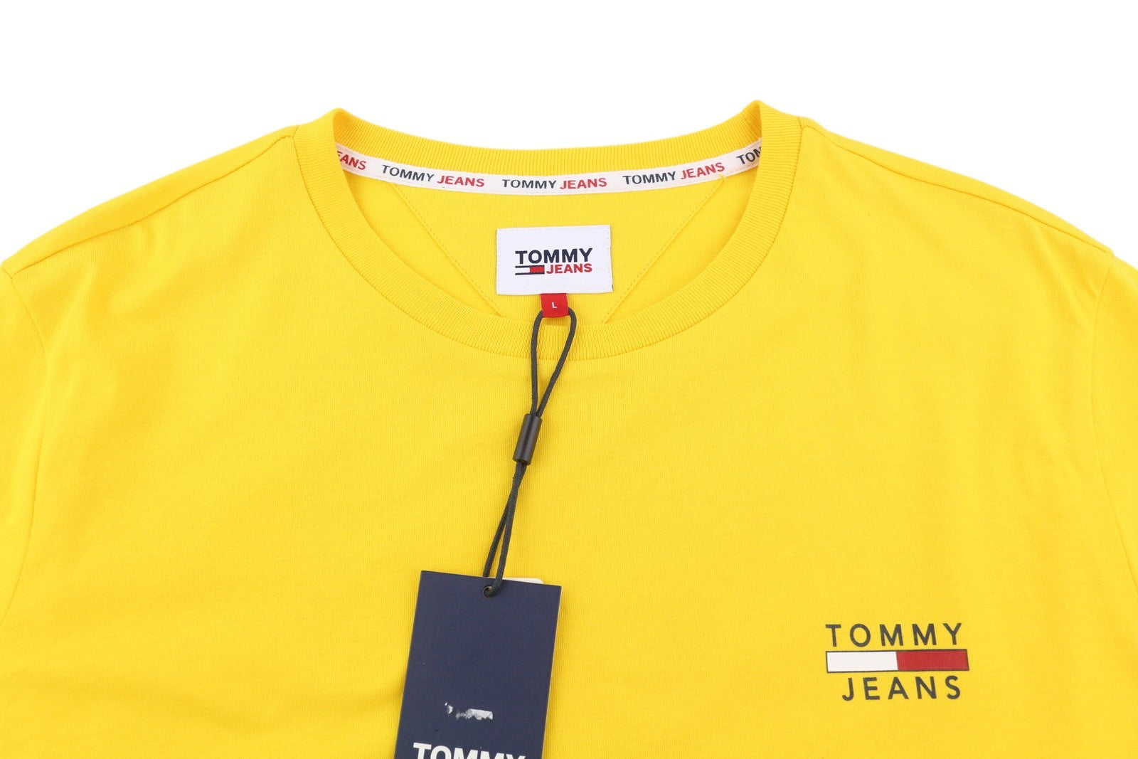 TOMMY HILFIGER TJM Chest Logo Pollen Men T-Shirt L Yellow Short Sleeve Crew Neck