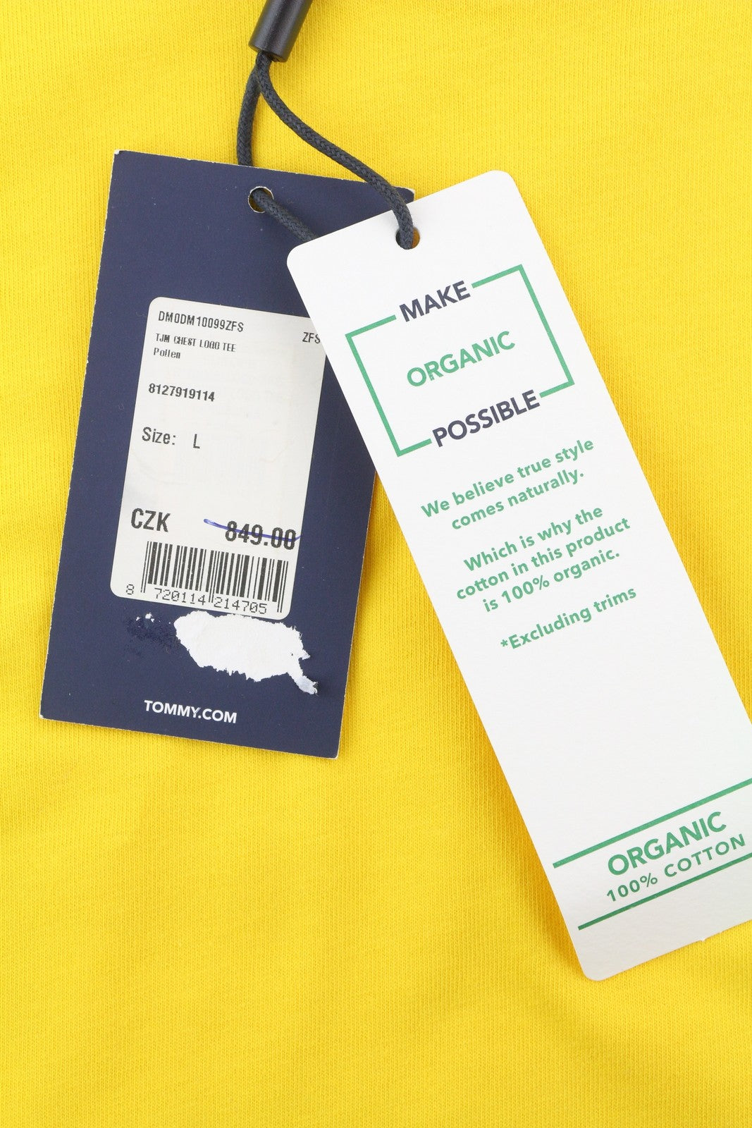 TOMMY HILFIGER TJM Chest Logo Pollen Men T-Shirt L Yellow Short Sleeve Crew Neck